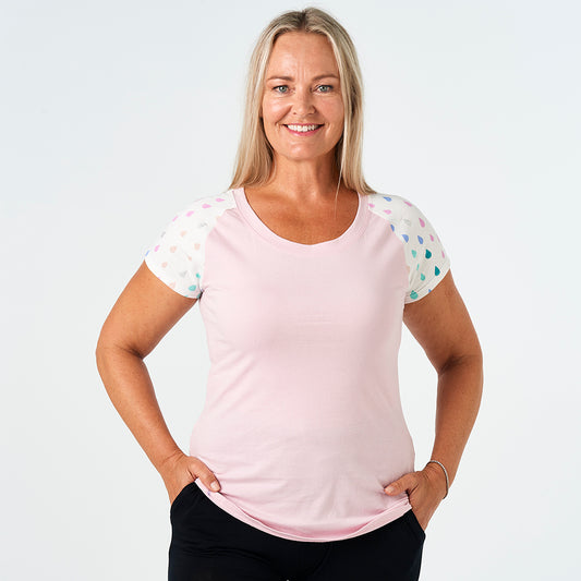 Raglan Cap Sleeve Tee - Pink and Raindrop