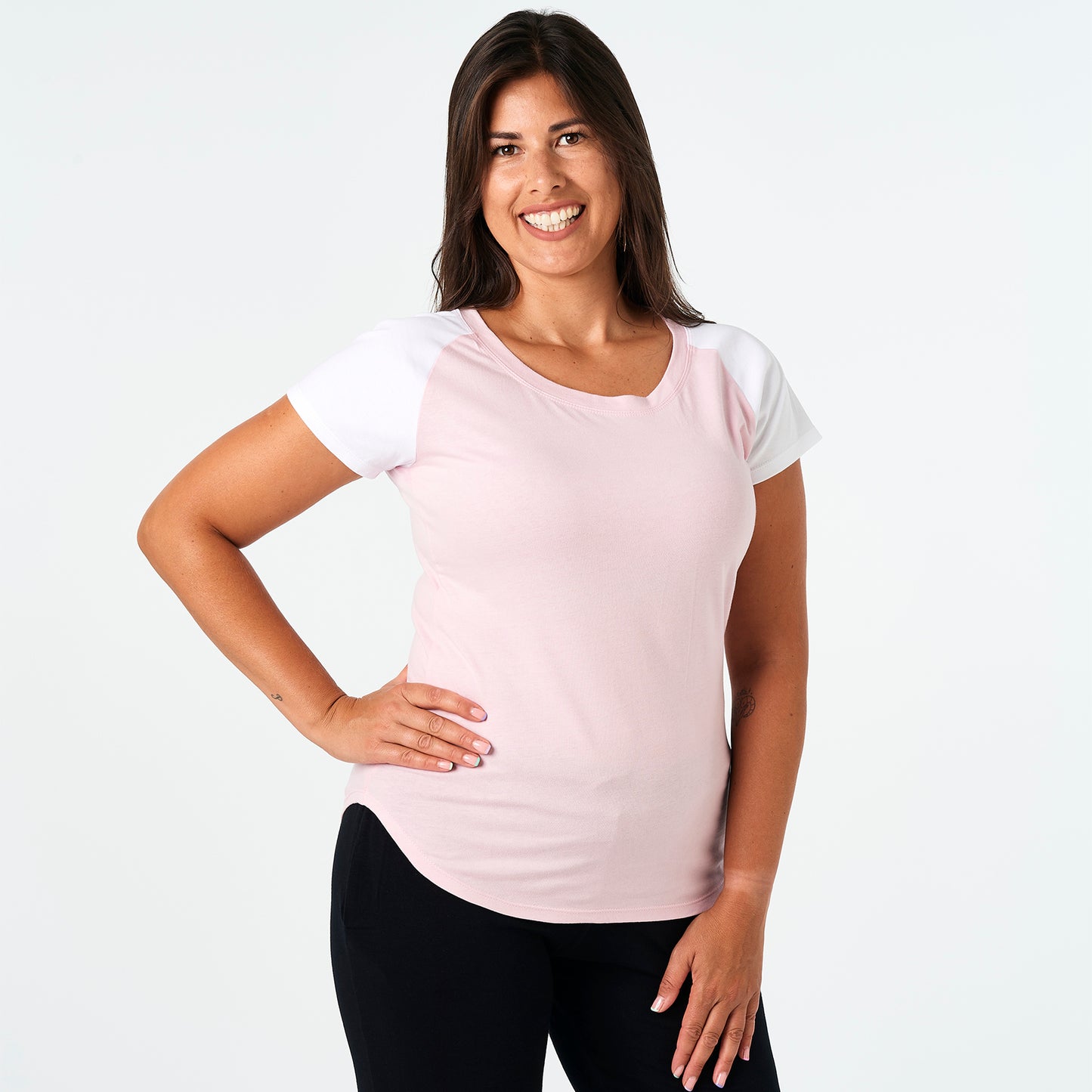 Raglan Cap Sleeve Tee - Pink and White