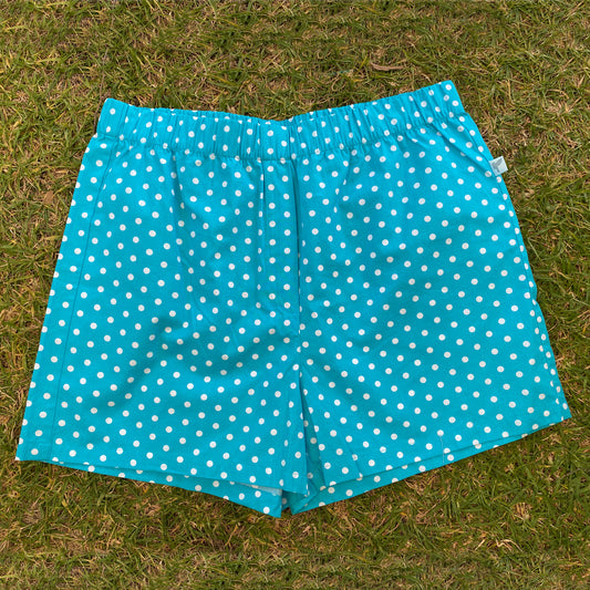 Moeraki Shorties - Blue with White Polka Dots