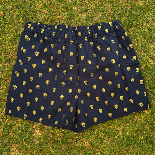 Moeraki Shorties - Navy with Gold Skulls