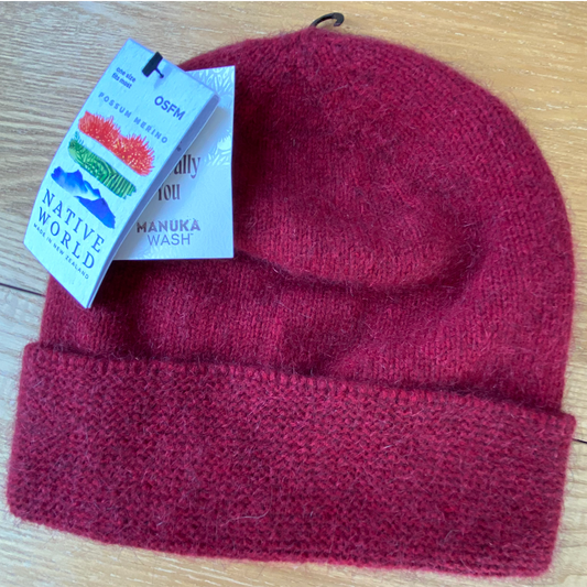 Berry Possum Merino Beanie