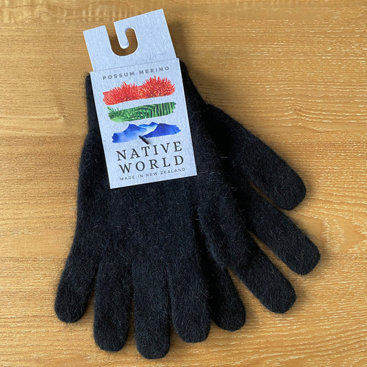 Black Possum Merino Gloves