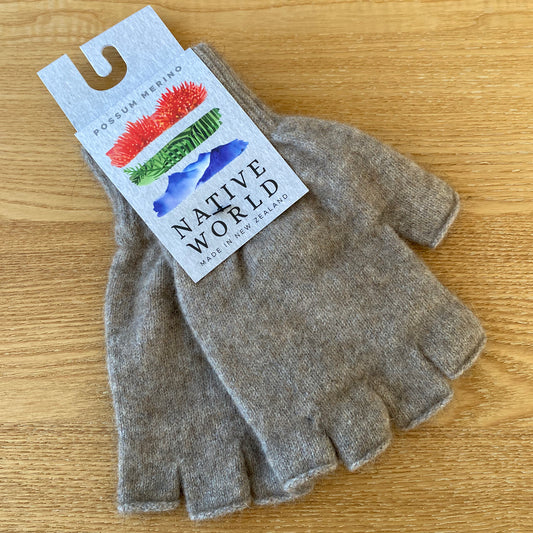 Flax Possum Merino Fingerless Gloves