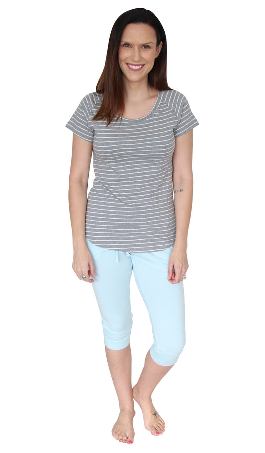 Bluebell and Lily Hahei Capri Pants in Seafoam coloured Cotton Elastine with Elasticated Waistband and Drawstring