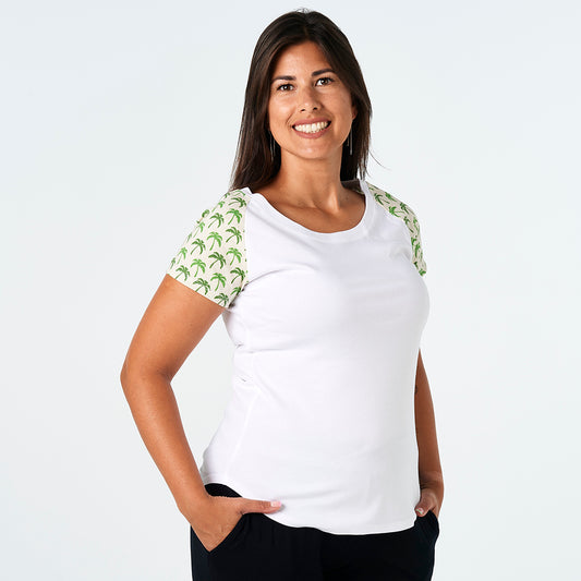 Raglan Cap Sleeve Tee - White with Palm Trees